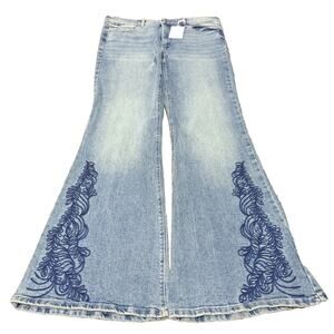 Jessica Simpson Daisy Flare Jeans Size 16 NWT Embroidered Medium Wash